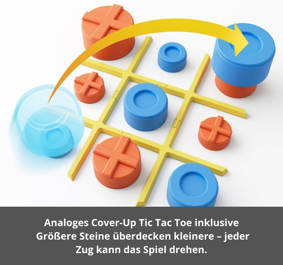 Analoges Cover-Up Tic-Tac-Toe mit großen und kleinen Spielsteinen