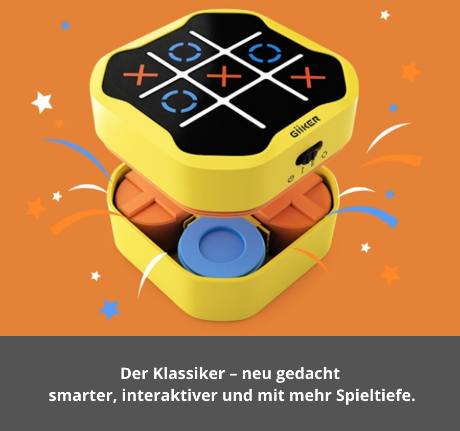 Geöffnetes GiiKER Tic-Tac-Toe mit integriertem Fach für Cover-Up-Spielsteine