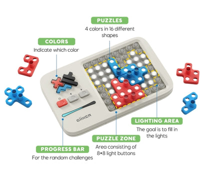 GiiKER Super Blocks Puzzle Übersicht – Farben, Leuchtbereich und Fortschrittsanzeige