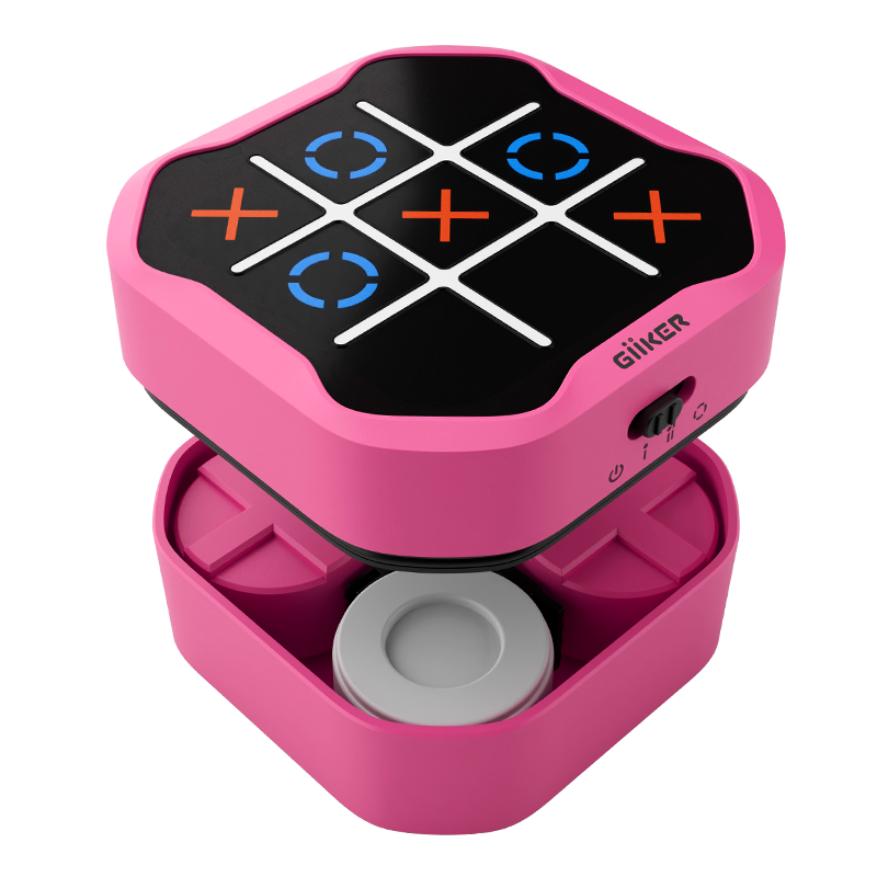 GiiKER Tic-Tac-Toe – Elektronisches Spielgerät in Pink mit integriertem Staufach für Spielsteine