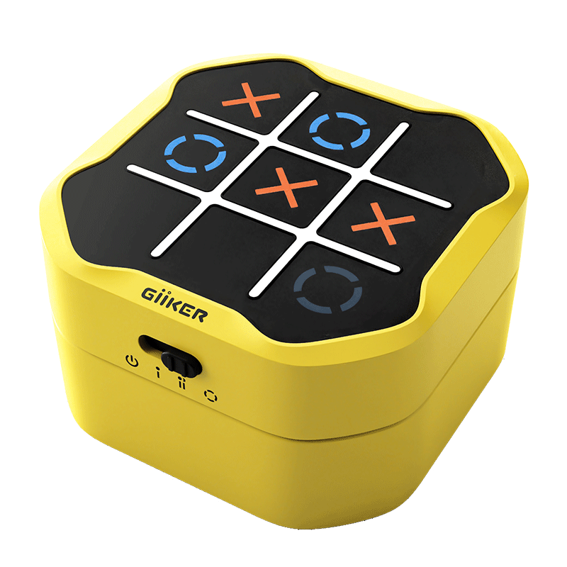 Gelbes GiiKER Tic-Tac-Toe mit leuchtenden X- und O-Symbolen